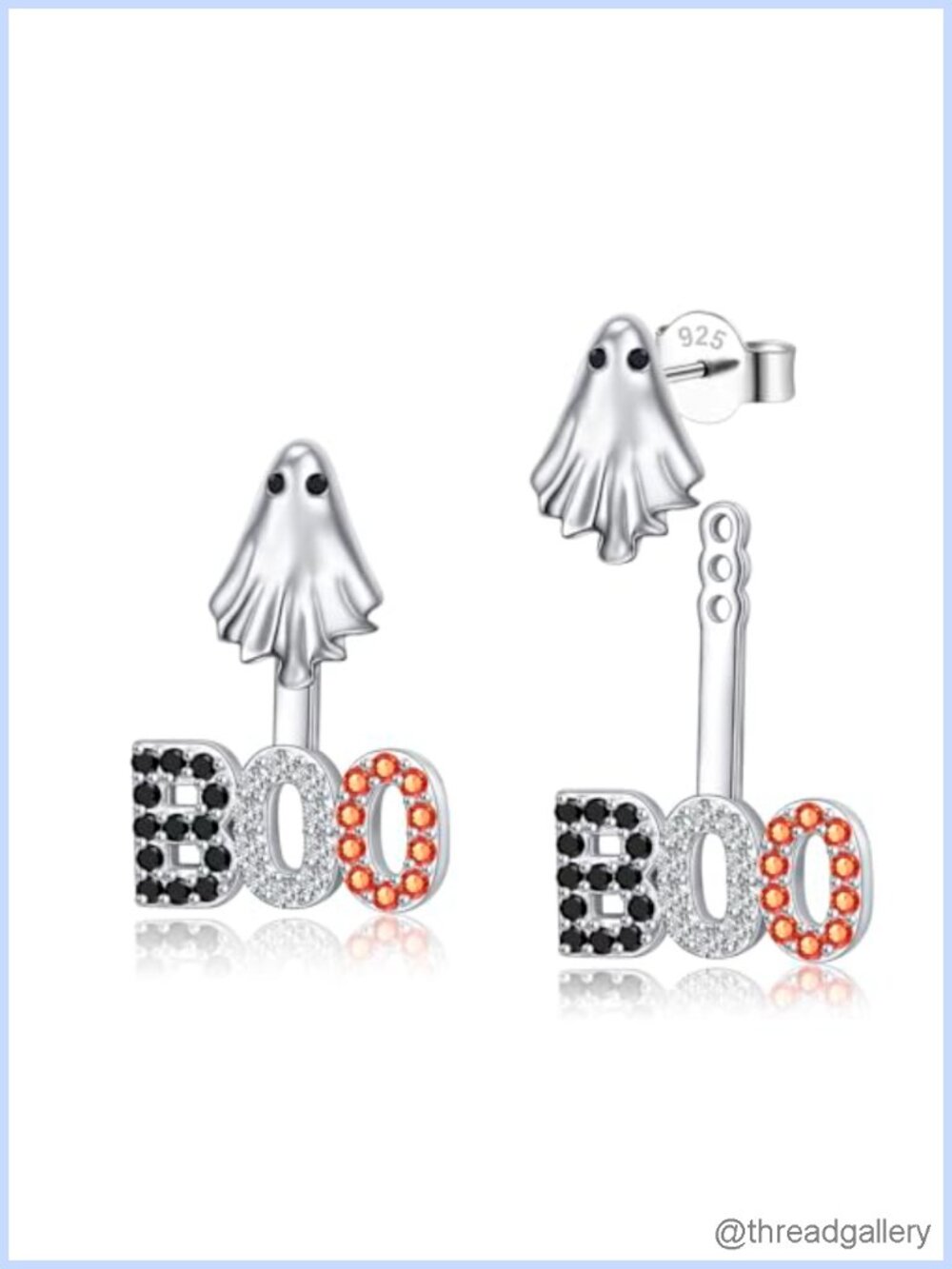 S925 Sterling Silver Ghost Boo Ear Jacket Earrings CZ Halloween Studs